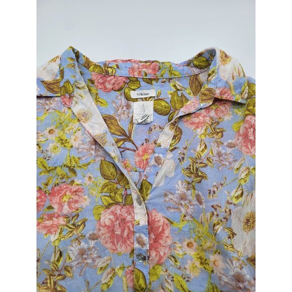 JOIE Women's SZ XL Linen Floral Roll Tab Sleeve Blouse Top Bloomcore Feminine - Picture 10 of 10